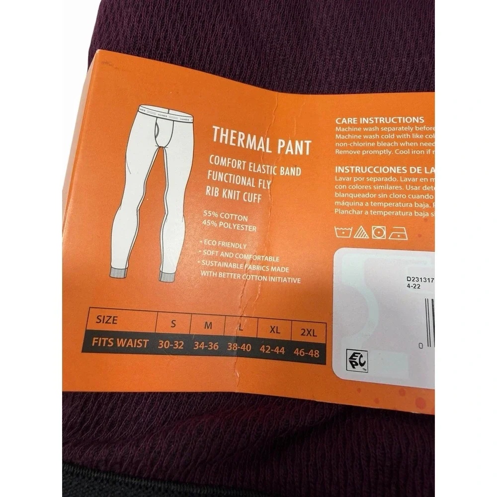 hanes mens 1 pair tagless thermal pants size large purple